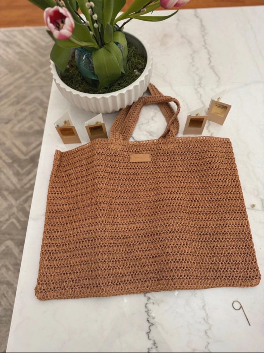 Burberry Tan Woven Crochet Tote